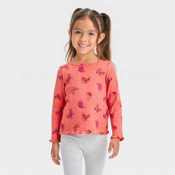 Toddler Girls' Butterfly Ribbed Long Sleeve T-Shirt - Cat & Jack™ Orange