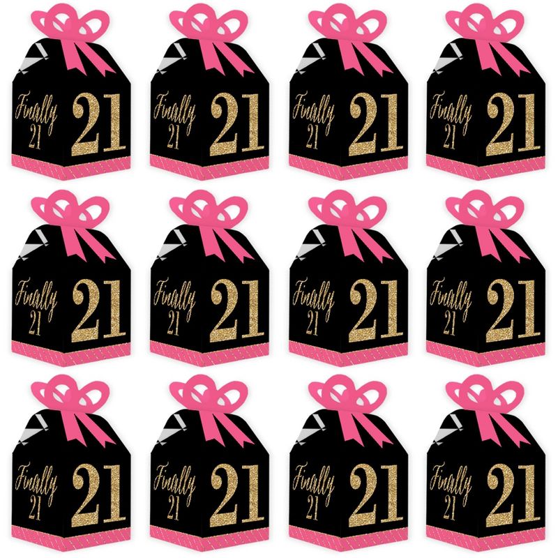 Big Dot of Happiness Finally 21 Girl - Square Favor Gift Boxes - 21st Birthday Party Bow Boxes - Set of 12, 5 of 9
