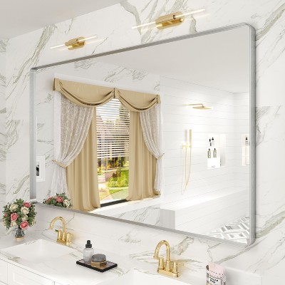 Apmir 60 in. W x 36 in. H Rectangular Aluminum Alloy Framed and Tempered Glass Wall Mirror in Brushed Silver