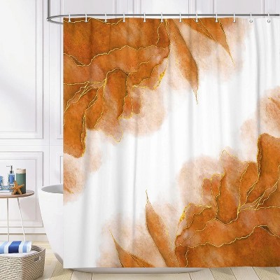 LunaLulinlk Orange and Gold Marble Shower Curtain