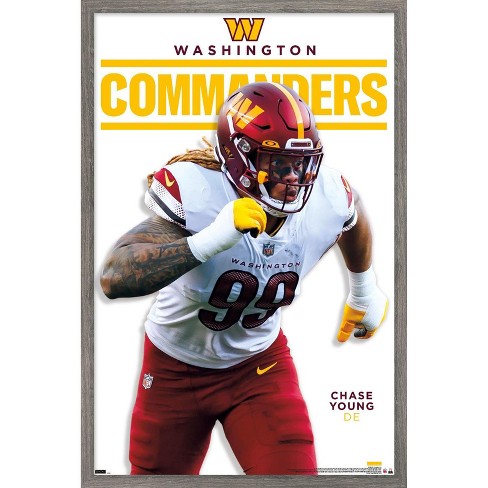 Trends International NFL Washington Commanders - Chase Young Feature Series  23 Framed Wall Poster Prints Barnwood Framed Version 22.375' x 34'