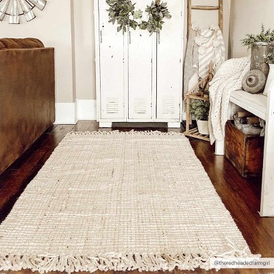 Beige Handwoven Jute Area Rug with Natural Fringe, 3' x 5'