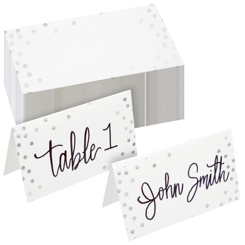 Best Paper Greetings 100 Pack Place Cards for Table Setting - Blank Name Cards for Wedding, Banquets, Silver Polka Dot 3.5 x 2 In, 1 of 9
