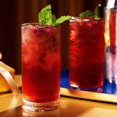 Gold Rimmed Clear Rippled Highball Glasses Set of 2, 15oz