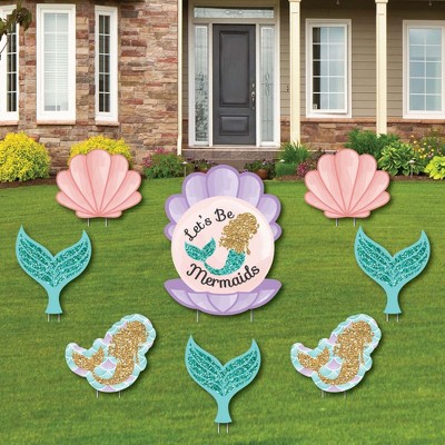 Big Dot of Happiness Let's Be Mermaids - Yard Sign & Outdoor Lawn Decorations - Baby Shower or Birthday Party Yard Signs - Set of 8