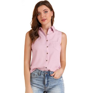 Allegra K Women's Single Breasted Casual Office Sleeveless Shirt - 1 of 4