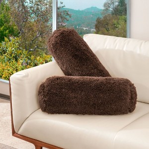 Cheer Collection Set of 2 Shaggy Long Hair Bolster Pillows (8" x 24") - 1 of 4
