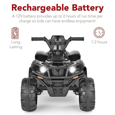12V Black All-Terrain Kids Ride-On Quad with LED Lights