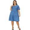 Agnes Orinda Women's Plus Size Babydoll Half Placket Elastic Back Button Chambray Shirt Dresses - image 3 of 4