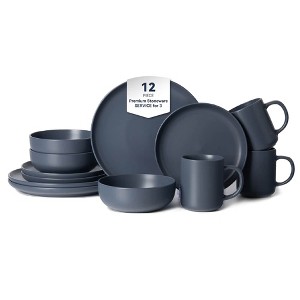 Rbied 12-Piece Stoneware Dinnerware Sets W/ Mugs, Microwave & Dishwasher Safe, Non-Toxic Dinner Plates Bowls Set, Matte Glaze Kitchenware for 3 - 1 of 4