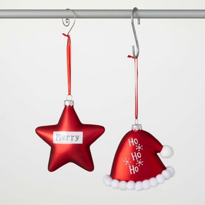 4.5"H & 4"H Sullivans Christmas Red Santa Hat Star Ornaments Set of 2  Red-White