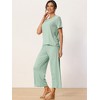 cheibear Women's Sleepwear Round Neck Soft Knit Short Sleeve Shirt with Pants Capri Pajamas Set - 2 of 4