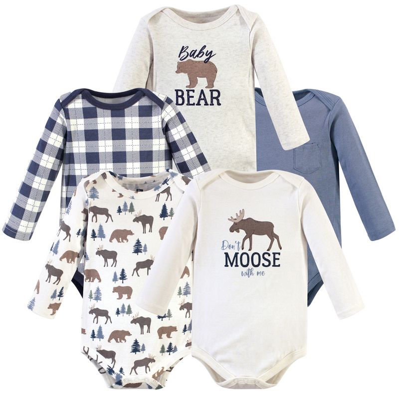 Hudson Baby Infant Boy Cotton Long-Sleeve Bodysuits 5pk, Moose Bear, 1 of 4