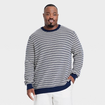 Men's Big & Tall Striped Crewneck Sweater - Goodfellow & Co™ Navy Blue 4XLT