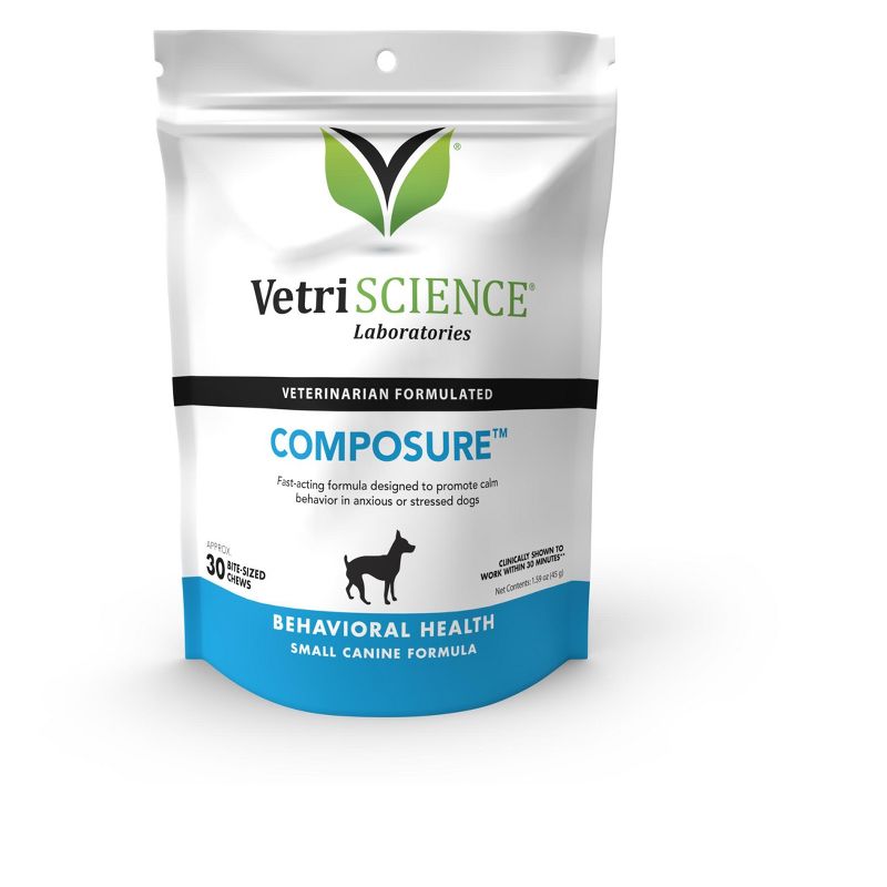 VetriScience Composure Mini for Small Dog Breeds, Behavior Calming and Anxiety Support, Chicken Flavor, 30 Bite-Sized Chews, 1 of 4
