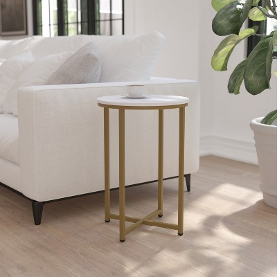 White Marble and Gold Round End Table