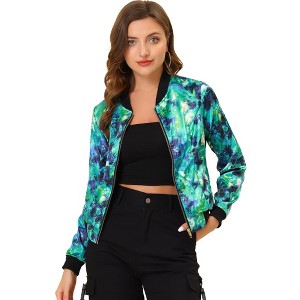INSPIRE CHIC Women's Stand Collar Floral Prints Zip Up Lightweight Short Jacket - 1 of 4