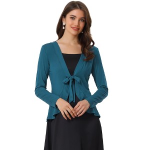 INSPIRE CHIC Women's Tie Front Long Sleeve Crop Ruffle Knit Cardigan Sweaters - 1 of 4