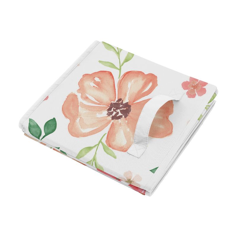 Sweet Jojo Designs Girl Set of 2 Kids' Decorative Fabric Storage Bins Watercolor Floral Peach Pink and Green, 4 of 5