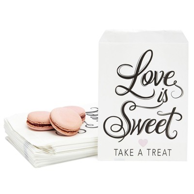 Sparkle and Bash 100-Pack "Love Is Sweet" Wedding Party Favors Paper Treat Bags Small Gift Bags (White, 5 x 7.5 in)