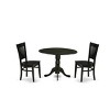 HomeStock 3-Piece Kitchen Table Set- 2 Mid Century Chair with Wooden Seat and Slatted Chair Back - Drop Leaves Breakfast Table - Black Finish - 3 of 4