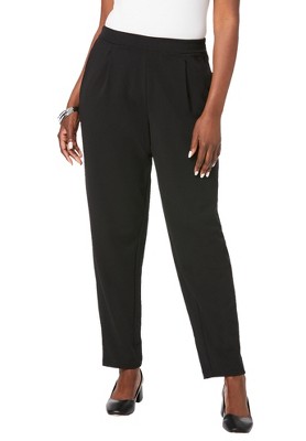 Jessica London Women's Plus Size Stretch Knit Elastic Pull-On Straight Leg  Pants Trousers - 14 W, Black