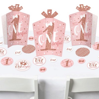 Big Dot of Happiness 1st Birthday Little Miss Onederful - Girl First Birthday Party Decor and Confetti - Terrific Table Centerpiece Kit - Set of 30