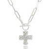 Chunky Hammered Cross Necklace for Women, Bold Paperclip Chain with Toggle Clasp Sliver - 2 of 4