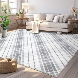 Geometric Machine Washable Rug with Rubber Backing for Living Room Lines Non-Slip Dining Room Rug Easy-Cleaning Floor Carpet for Bedroom Playroom - 1 of 4