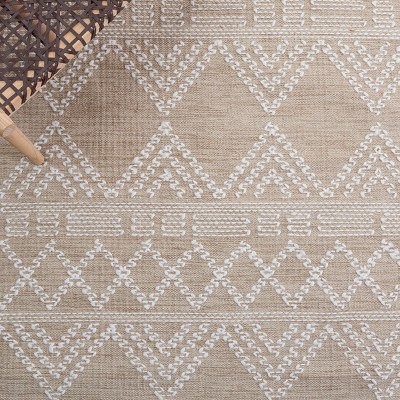 Ivory and Beige Square Flat Woven Wool Area Rug