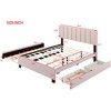 Okak Queen Bed Frame with Headboard, Upholstered Platform, 2 Drawers and 1 Trundle, Classic Bed Frame with Storage Design, Pink - 3 of 4