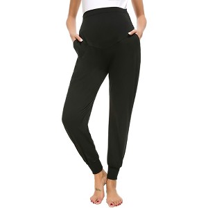 Clearlove Women's Maternity Joggers Over Bump Stretchy Sweatpants Workout Sports Lounge Pregnancy Pants with Pockets,Black,2XL - 1 of 4