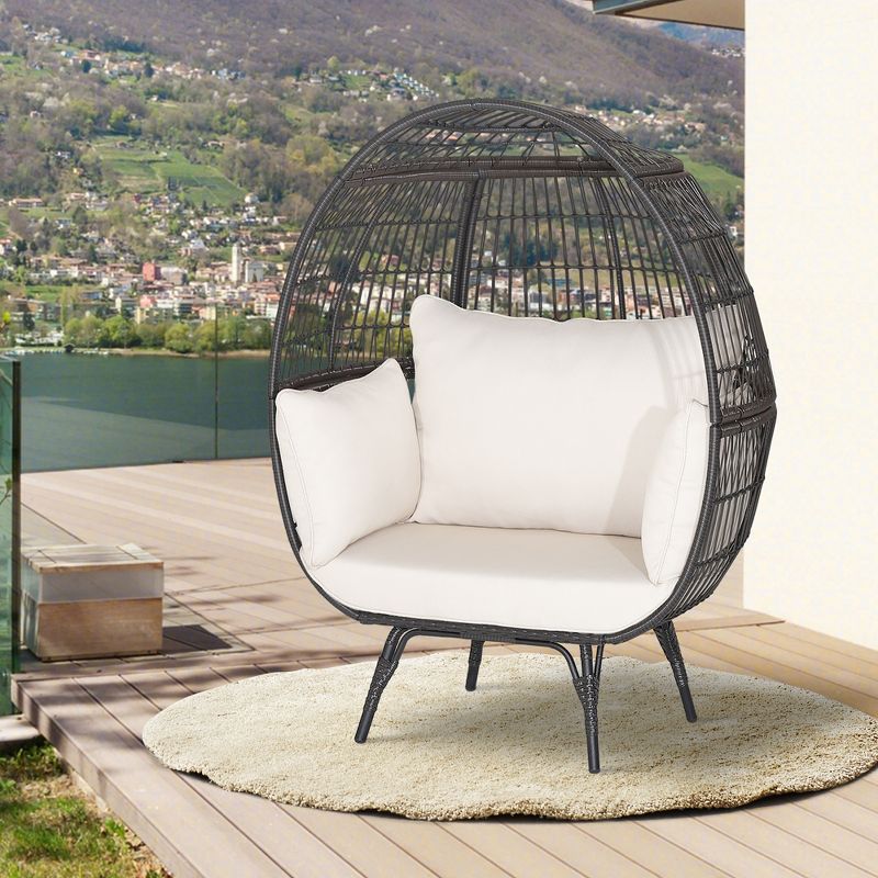 Costway Patio Oversized Rattan Wicker Egg Chair Lounge Basket 4 Cushion Indoor & Outdoor, 2 of 11