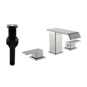 Cobbe Brushed Nickel Bathroom Sink Faucet 3-Hole Double Handle Widespread Faucet with Pop-up Drain and Supply Hoses - 1 of 4