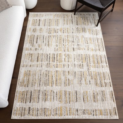 Maemi Abstract Beige and Gold 4' x 6' Washable Rug