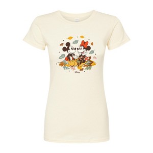 Women's - Disney - Mickey Minnie Leaf Pile Fitted Graphic T-Shirt - 1 of 3