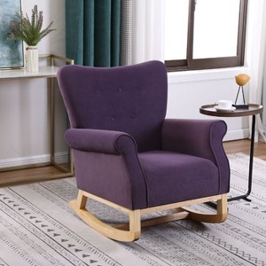 CAVINAS Upholstered Rocking Chair with Wood Legs and Curved Back, Foam-Filled Accent Chair for Living Room, Bedroom, Reading Corner - 1 of 4