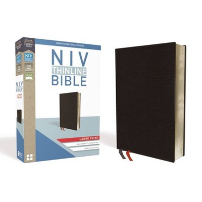 NIV, Thinline Bible, Large Print, Bonded Leather, Black, Red Letter Edition - by  Zondervan (Leather Bound)