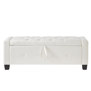Gulches White Faux Fur Storage Bench - 38.97"L¡Á17.72"W¡Á16.54"H, 220-330lbs Capacity, Golden Metal Legs for Bedroom, Shoe Cabinet Side - 1 of 4