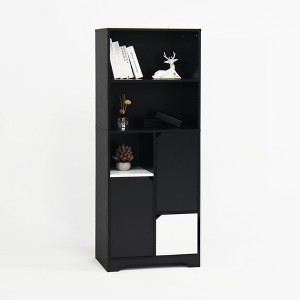 Lirago Black & White Modern Storage Bookcase with Doors & Drawer Open Shelves for Living Room/Bedroom 23.62"D * 13.78"W * 63"H - 1 of 4