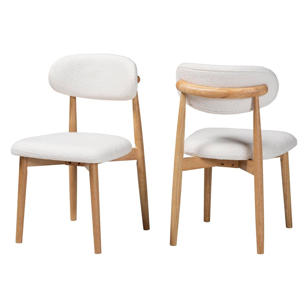 Baxton Studio Wattsu Boucle Upholstered Set of 2 Dining Chair White/Natural Brown