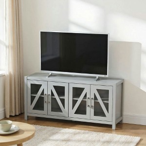 Resenkos TV Cabinet Stand, Adjustable Shelves & 4 Glass Doors, Fits TVs up to 58", 4 Cable Holes, Anti-Tipping, Assembly Required, Gray - 1 of 4