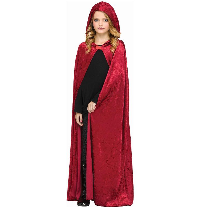 Fun World Hooded Velour Child Cape (Red), 1 of 2