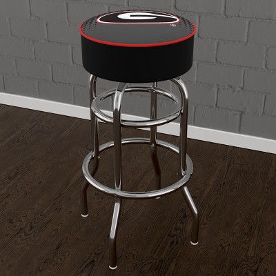 Adjustable Red Wood and Metal Swivel Bar Stool