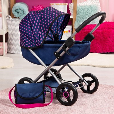 Blue and Pink Hearts 4-in-1 Toy Baby Doll Pram Stroller Set