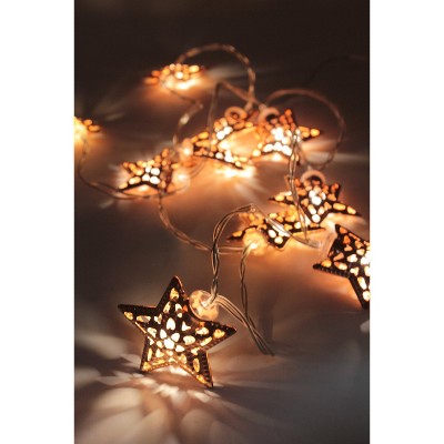 Warm White Battery Operated Rose Gold Star LED String Lights