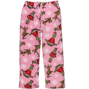 Seven Times Six Dr. Seuss The Grinch Girls' Yoga Grinch and Max Fleece Pajama Pants Pink - 1 of 4