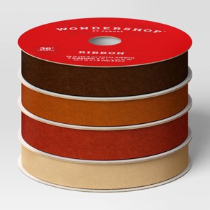 4pk Christmas Velvet Ribbon Gift Packaging Accessories Brown/Beige/Rust/Orange - Wondershop™ - 1 of 3