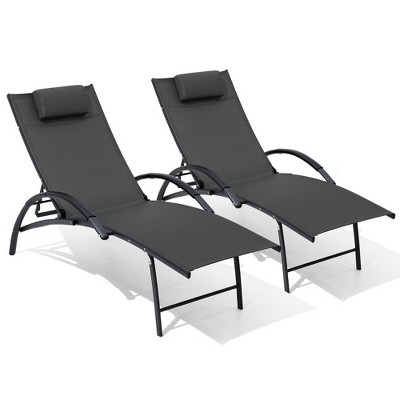 Crestlive Products Outdoor Aluminum Adjustable Reclining Chaise Lounge Chair with Arms & Headrest
