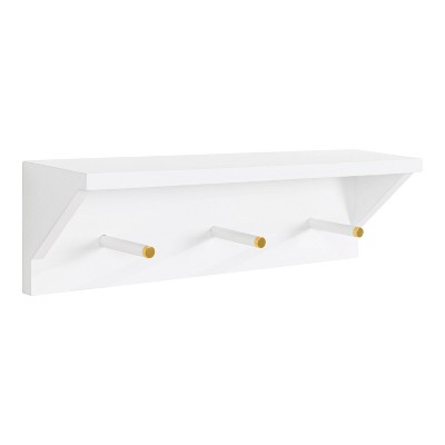 18" x 5" Adlynn Decorative Wall Shelf with Pegs White - Kate & Laurel All Things Decor